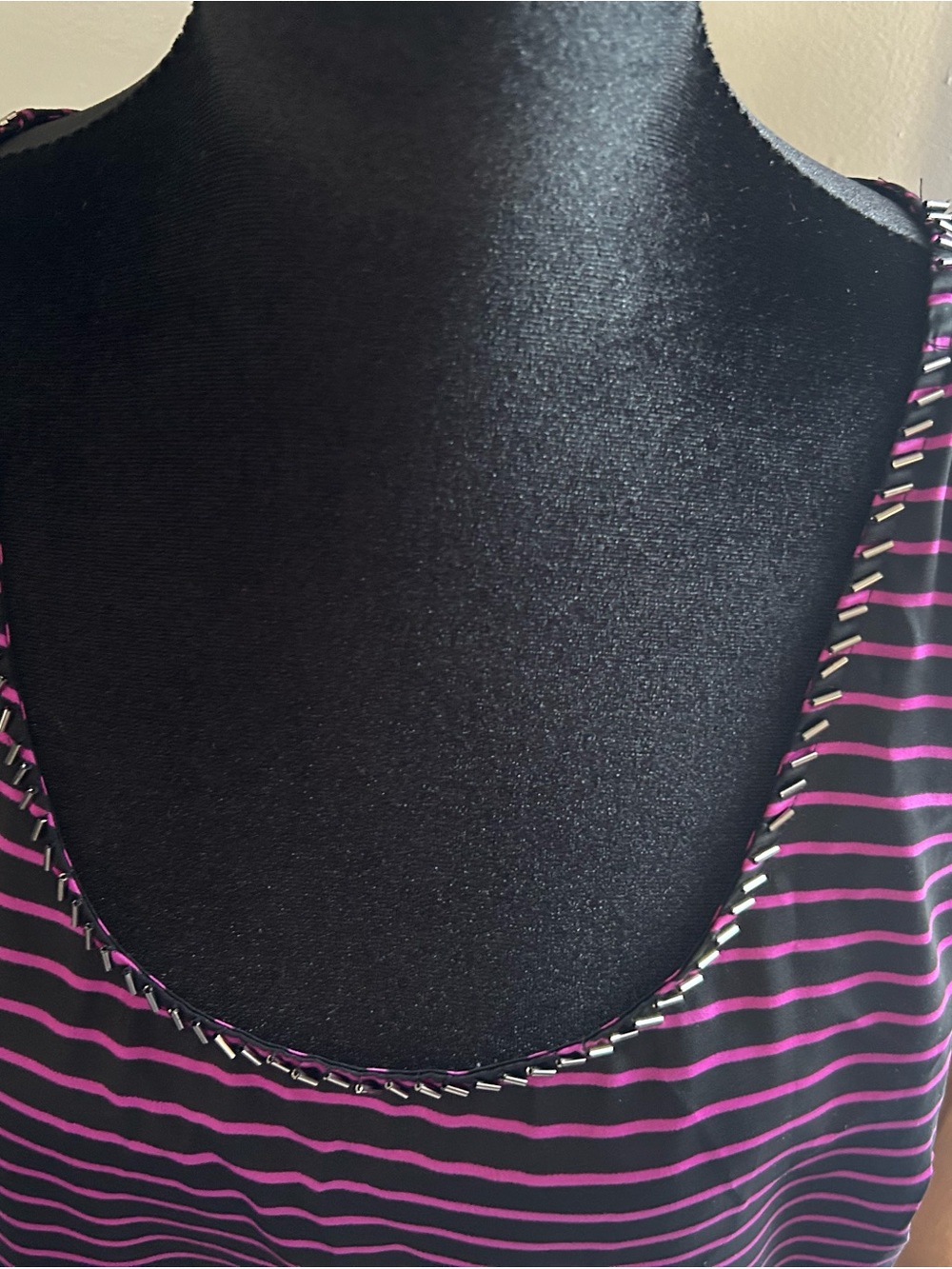 New York & Company Black Top with Purple Pinstripes